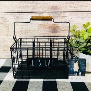 Rae Dunn Black Wire Caddy with Wooden Handle Silverware Holder entertaining